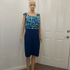 Connected Apparel Blue Floral Dress Size 14